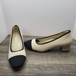 Vivaia Julie Round Toe Chunky Heel Pumps Size 11 US 43 EU Beige Black Neutral